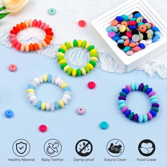 180Pcs Multicolor Silicone Beads – Round Abacus Beads for DIY Craft Projects - Picture 6 of 7